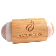 Double Head Face Roller with Rose Quartz + Volcanic Stone. Bamboo Face Roller Oil Absorbing Roller with Natural Quartz Face Eye Roller Massager. 1 Count.