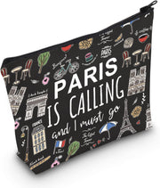 Paris Themed Gifts Paris Is Calling and I Must Go Cosmetic Bag Paris Lover Gift (Paris Is Calling Black Bag)
