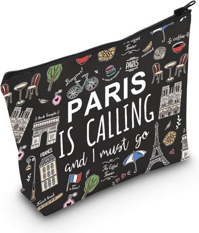 Paris Themed Gifts Paris Is Calling and I Must Go Cosmetic Bag Paris Lover Gift (Paris Is Calling Black Bag)