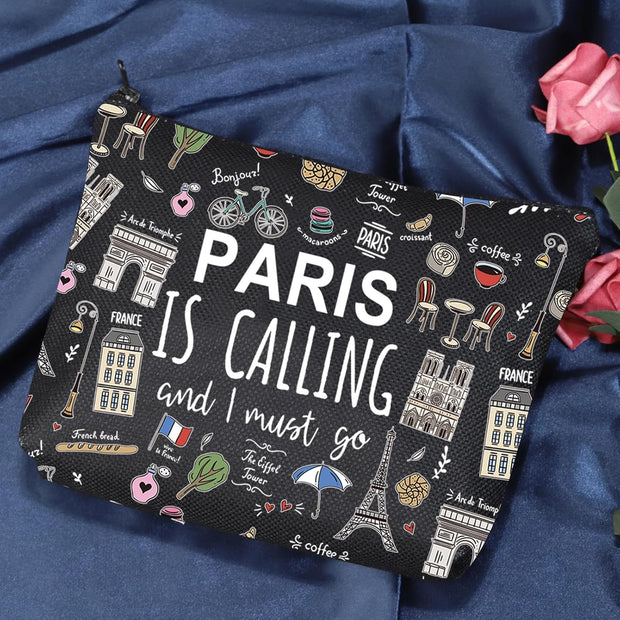 Paris Themed Gifts Paris Is Calling and I Must Go Cosmetic Bag Paris Lover Gift (Paris Is Calling Black Bag)