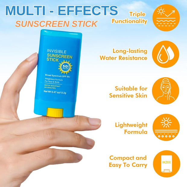 Spf 50 Sunscreen Stick - Facial Sunscreen Stick - Sun Screen Protector for Face and Body - No White Residue, Non Greasy Sunblock - Waterproof Sun Screen for Face - Sun Block Travel Size