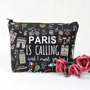 Paris Themed Gifts Paris Is Calling and I Must Go Cosmetic Bag Paris Lover Gift (Paris Is Calling Black Bag)
