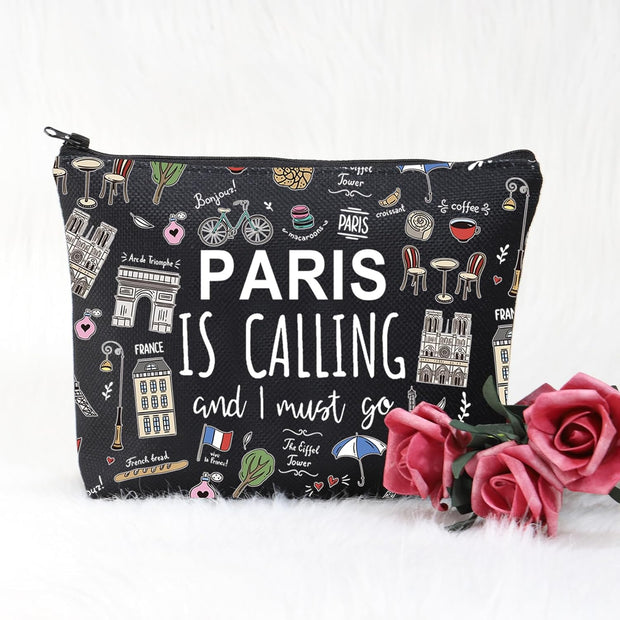 Paris Themed Gifts Paris Is Calling and I Must Go Cosmetic Bag Paris Lover Gift (Paris Is Calling Black Bag)