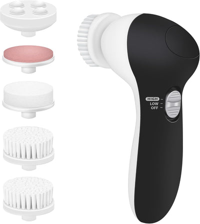 Electric Facial Kit - Waterproof Cleansing Spin Brush Set with 5 Exfoliating Brush Heads - Cleanser - Rotating Spa Massage - Gentle Exfoliation and Deep Scrub Skin Care Barbers & Aestheticians