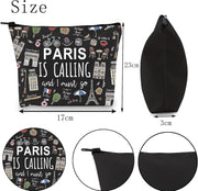 Paris Themed Gifts Paris Is Calling and I Must Go Cosmetic Bag Paris Lover Gift (Paris Is Calling Black Bag)