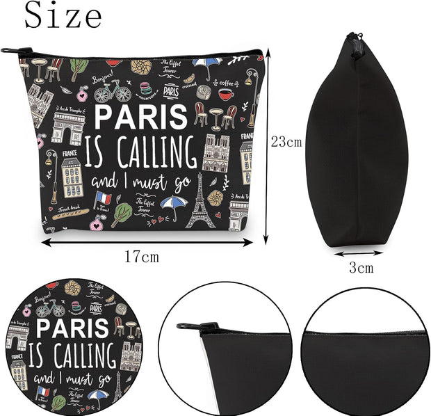 Paris Themed Gifts Paris Is Calling and I Must Go Cosmetic Bag Paris Lover Gift (Paris Is Calling Black Bag)