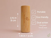 Double Head Face Roller with Rose Quartz + Volcanic Stone. Bamboo Face Roller Oil Absorbing Roller with Natural Quartz Face Eye Roller Massager. 1 Count.