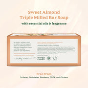 Sof Triple Milled Bar Soap - with Coconut Oil & Organic Shea Butter- Vegan & Non GMO- Free from Phthalates, Sulfates & Parabens- Sweet Almond - 6 Oz Bar 6 Bars