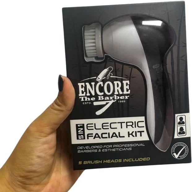 Electric Facial Kit - Waterproof Cleansing Spin Brush Set with 5 Exfoliating Brush Heads - Cleanser - Rotating Spa Massage - Gentle Exfoliation and Deep Scrub Skin Care Barbers & Aestheticians