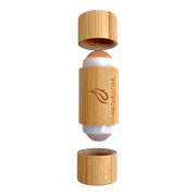 Double Head Face Roller with Rose Quartz + Volcanic Stone. Bamboo Face Roller Oil Absorbing Roller with Natural Quartz Face Eye Roller Massager. 1 Count.