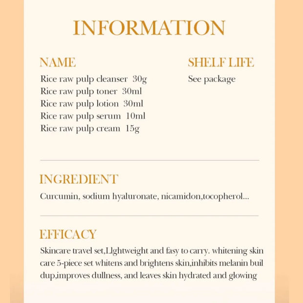 Rice Whitening Skin Care Set, Facial Cleanser+Toner+Essence+Lotion+Cream,Brightning Htdrating Serum,Women Skin Care