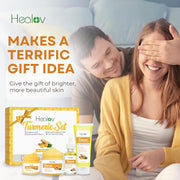 Turmeric Skincare Set – Turmeric Face Cleanser, Body Scrub, Cream & Facial Serum – Skin Brightening Hyperpigmentation Treatment, Dark Spot Corrector – Skincare Kit for a Glowing Complexion