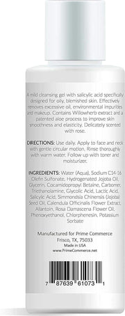 Acne Control Facial Cleanser - Anti-Aging Exfoliating Wash with Glycolic & Salicylic Acid, Rose-Scented, Made in USA, Organic & Natural Ingredients
