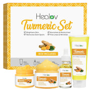 Turmeric Skincare Set – Turmeric Face Cleanser, Body Scrub, Cream & Facial Serum – Skin Brightening Hyperpigmentation Treatment, Dark Spot Corrector – Skincare Kit for a Glowing Complexion