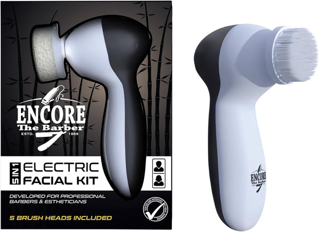 Electric Facial Kit - Waterproof Cleansing Spin Brush Set with 5 Exfoliating Brush Heads - Cleanser - Rotating Spa Massage - Gentle Exfoliation and Deep Scrub Skin Care Barbers & Aestheticians