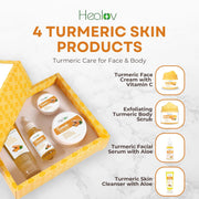 Turmeric Skincare Set – Turmeric Face Cleanser, Body Scrub, Cream & Facial Serum – Skin Brightening Hyperpigmentation Treatment, Dark Spot Corrector – Skincare Kit for a Glowing Complexion
